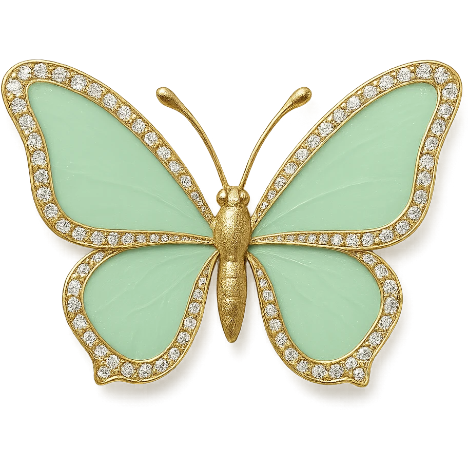 single mint green butterfly with light green enamel and sparkling gems emoji