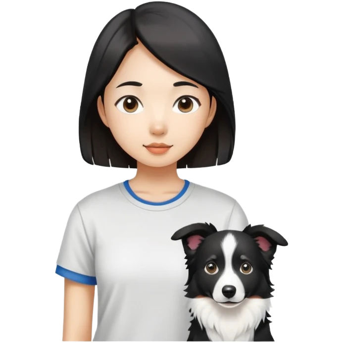  asiatic girl in the T-shirt and border collie emoji