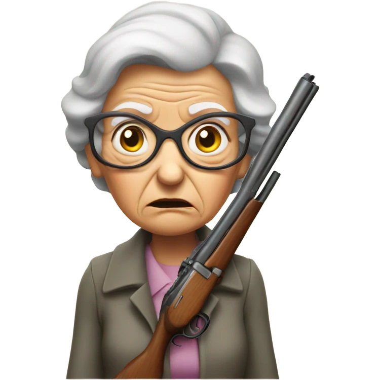 Old lady with shotgun looking angry emoji