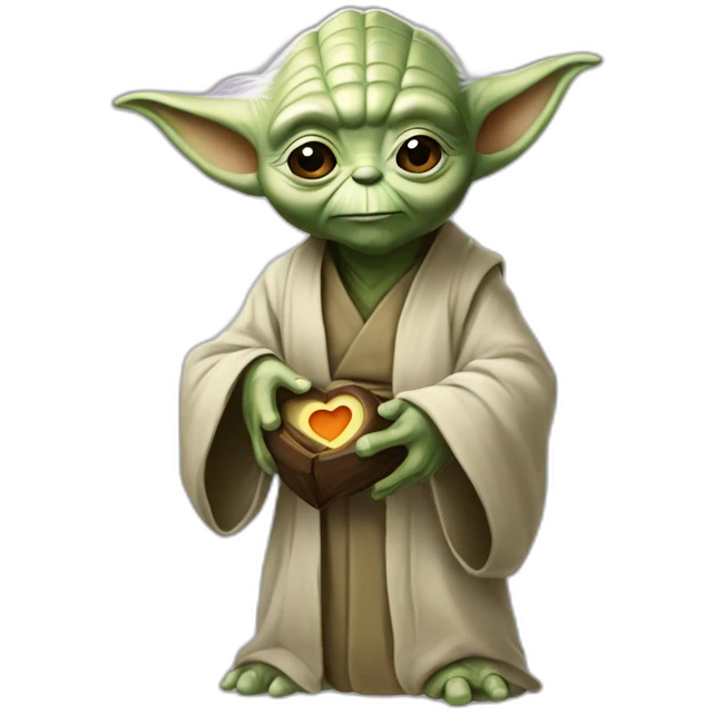 Yoda qui porte un cœur emoji