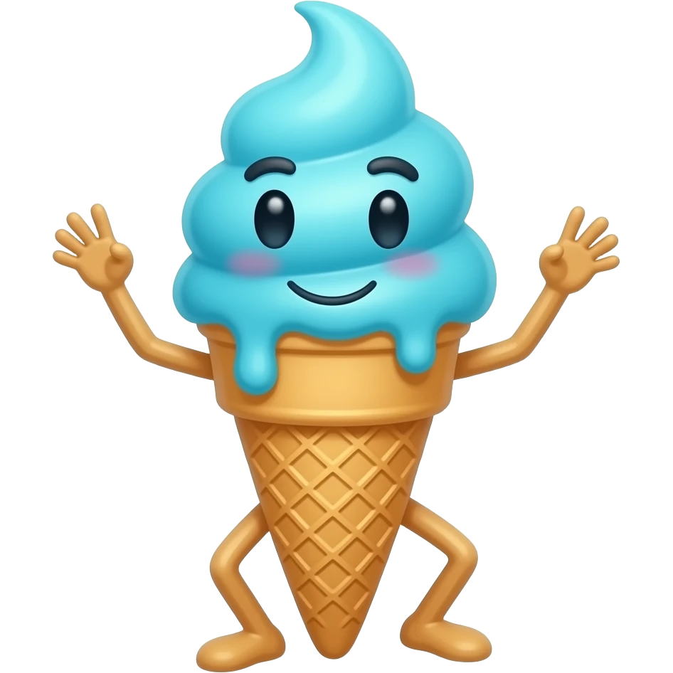 Blue ice cream cone that dances with a face on it emoji