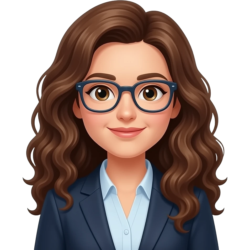 profesora informatica pelo rizado largo castaño piel clara gafas emoji