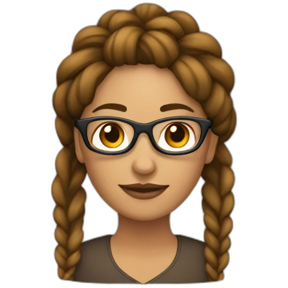 Mujer con trenzas pelo castaño con gafas emoji