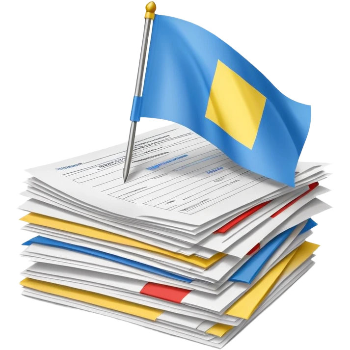 stack of official documents with Ukrainian flag emoji