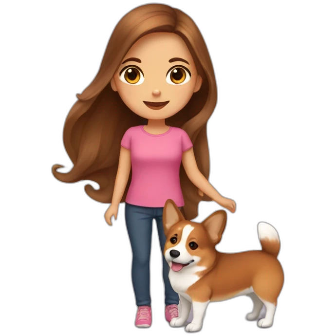 girl with long brown hair with corgi emoji