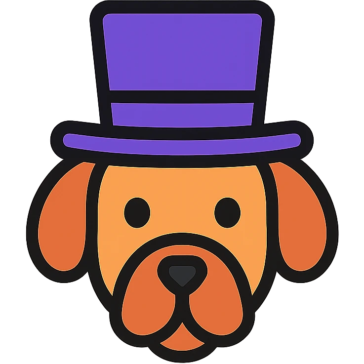 dog with a tophat, lineal color icon style, soft color fills and black outlines emoji