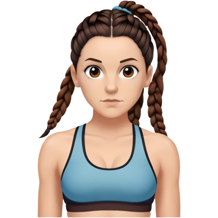 Melanie chisholm with two dark brown french braids, wearing a sports bra emoji