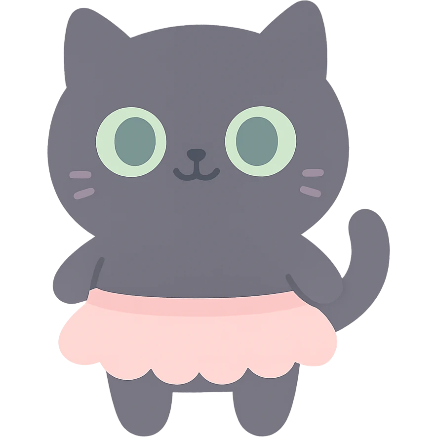 round black cat, green eyes, wearing a tutu, cute style, sweet and lovable emoji