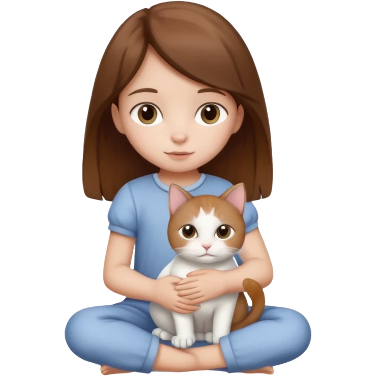 small girl with brown hair holding a white cat, sitting emoji