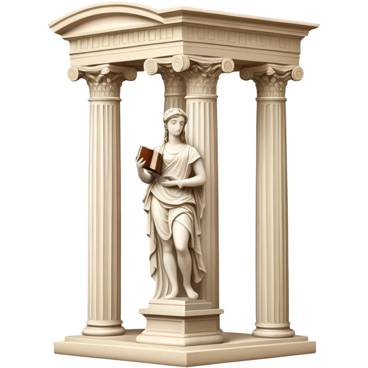 An icon featuring a paint palette, a sculpture, and a book, symbolizing the study of culture and art. The design includes a classical column and a canvas, representing art history and cultural exploration. Transparent background highlights the connection between creativity and history. emoji