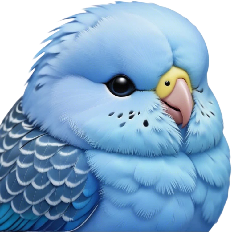 Meme-Worthy Cute Sleeping Blue Budgie Portrait Emoji, Head resting peacefully with a contented smile, showcasing a petite, delicate build and a luxuriously soft blue feathered fur, eyes shut in a serene nap, Simplified yet hilariously adorable features, highly detailed, glowing with a soft, drowsy light, high shine, relaxed and utterly lovable, stylized with an air of playful laziness, bright and heartwarming, soft glowing outline, capturing the essence of a comically sleepy budgie, so meme-worthy it feels like it could instantly become the next viral sensation of adorable slumber! emoji