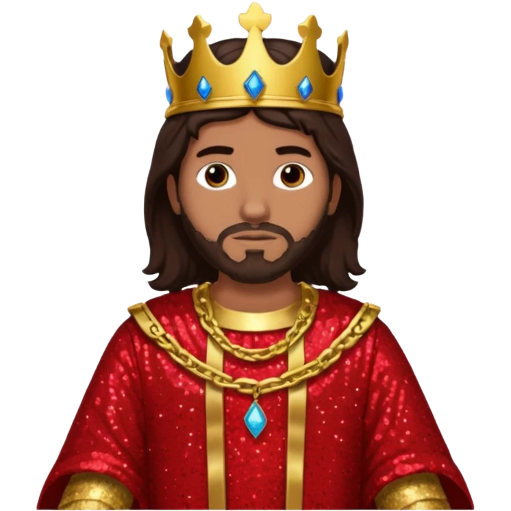 King Solomon from The Bible with dark brown hair,  red sequin outfit emoji