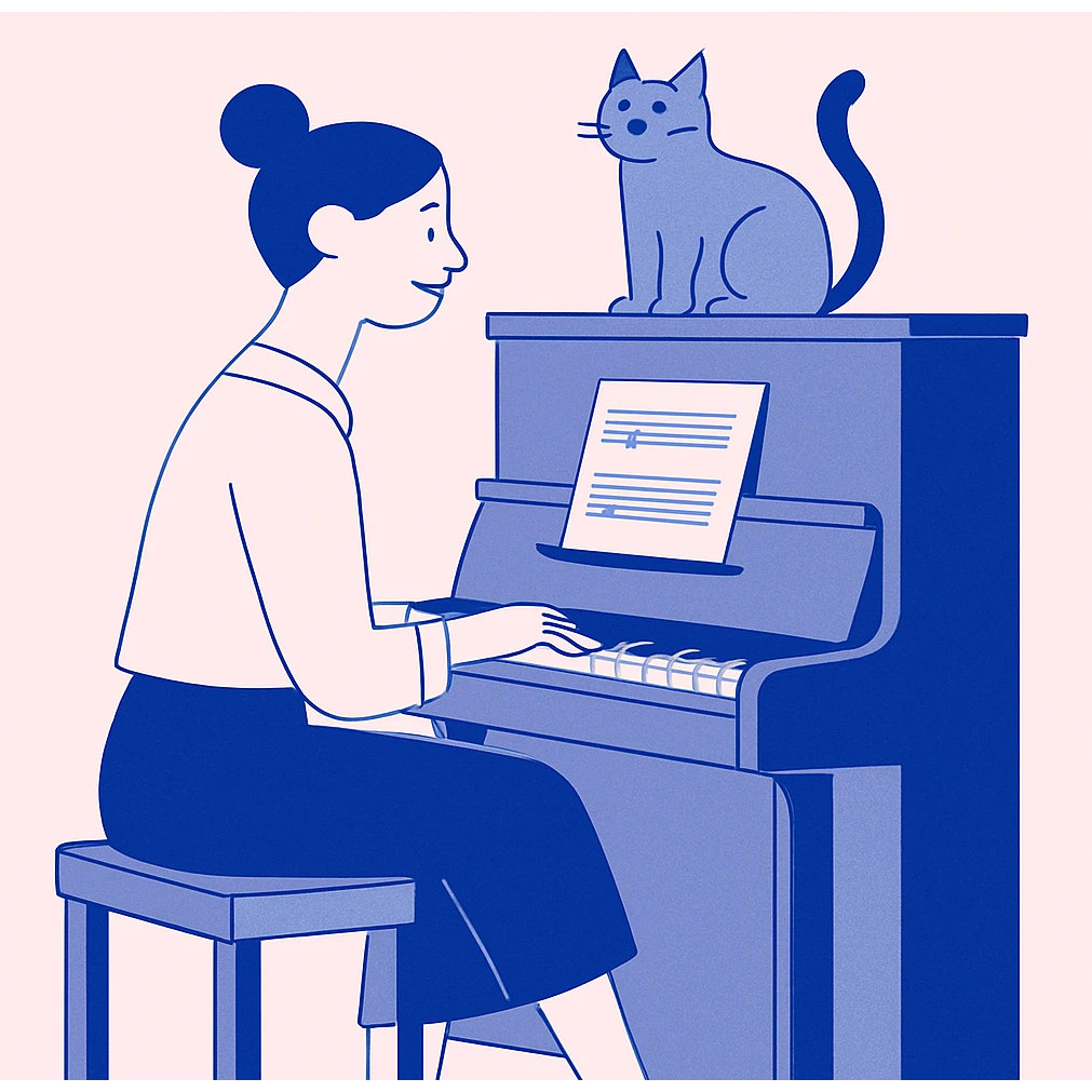 person playing piano with her cat sitting on the piano emoji