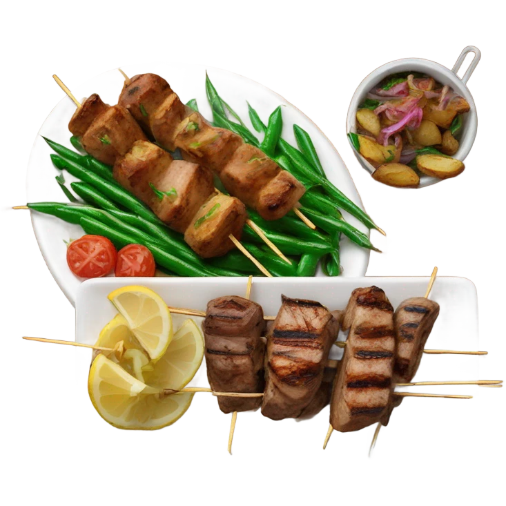 Souvlaki plate with green beans and potatoes  emoji