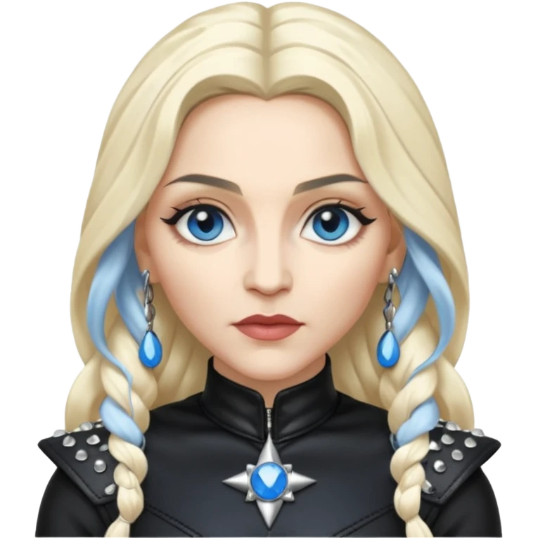 Madonna with blue eyes, long platinum blonde hair, black outfit emoji