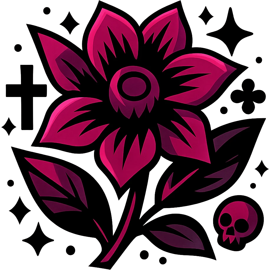 gothic flower, bold colors, dynamic shading, energetic, gothic motifs, black and magenta emoji