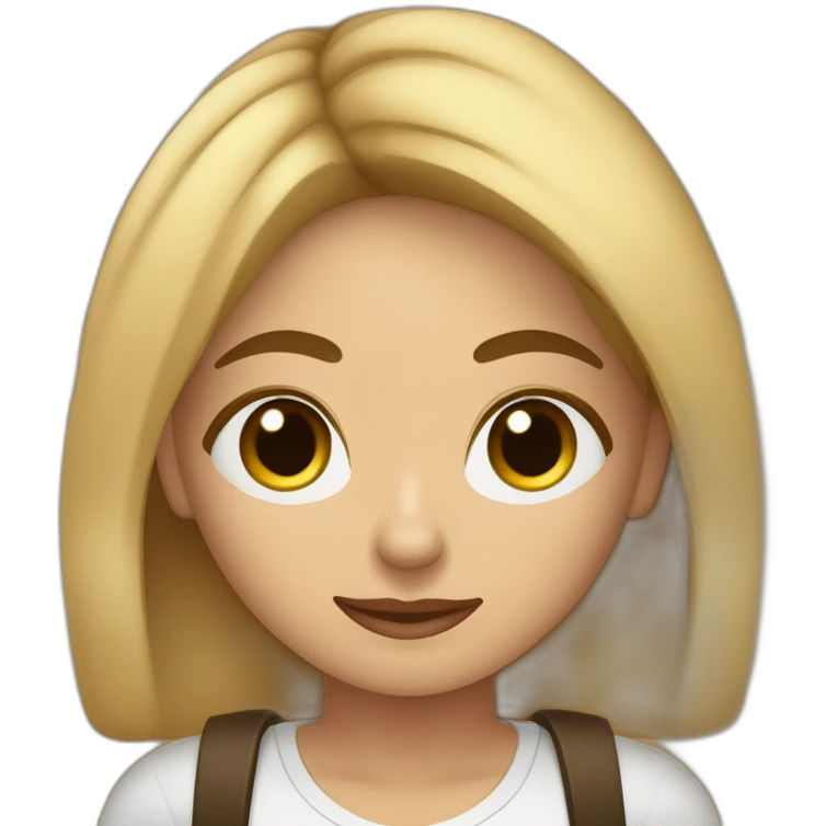 mujer rubia de pelo corto y ojos marrones con su perro pequeño negro y marrón en brazos emoji