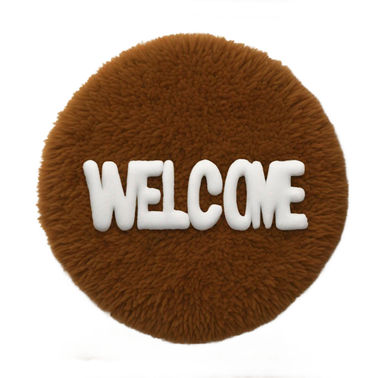 brown fuzzy mat that has welcome written on it emoji