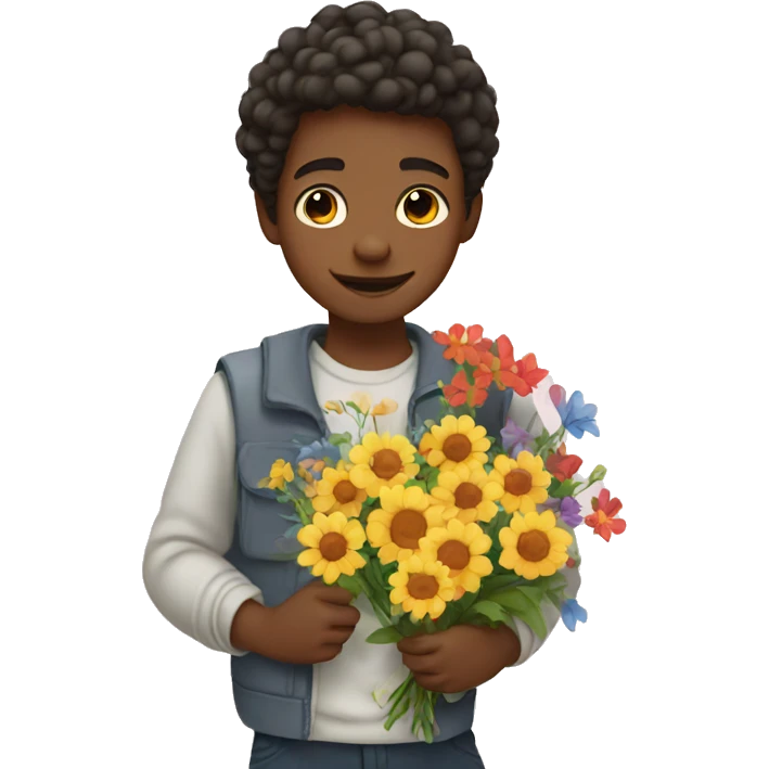 Boy with flowers in hand emoji