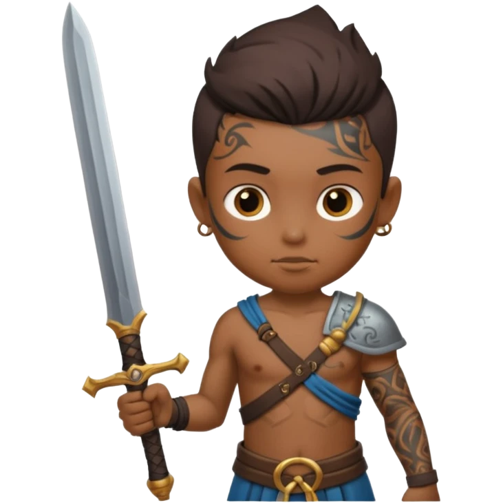 tattoed warrior ancient kid holding sword emoji