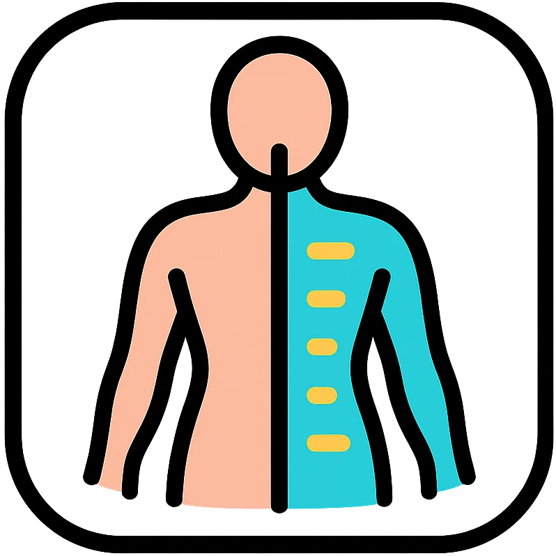 iOS app icon with a minimal outline of a body and a glowing scan line moving vertically, symbolizing body scanning and weight loss advice, fresh and inviting emoji