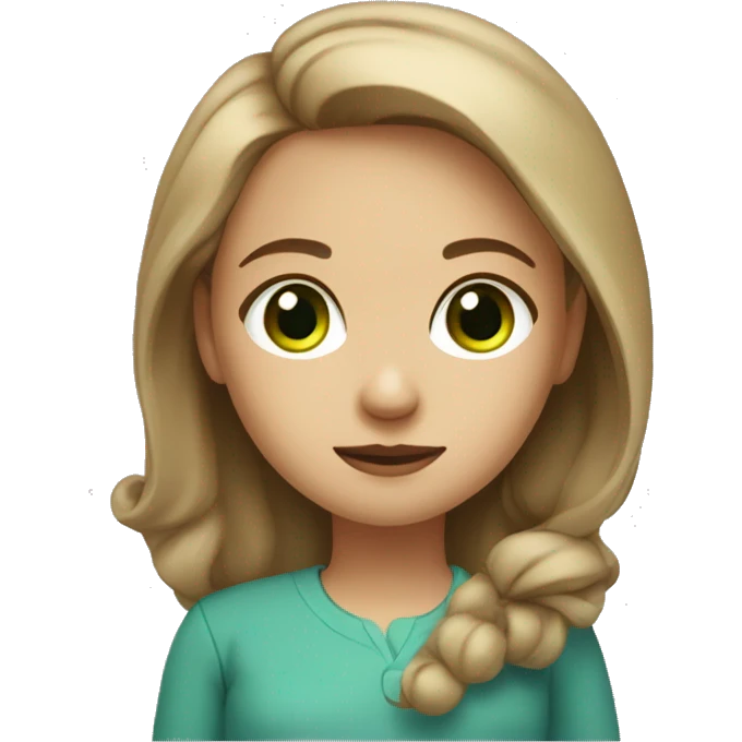 girl with sharp chin and light brown  hair with moderately big eyes and green eye color emoji