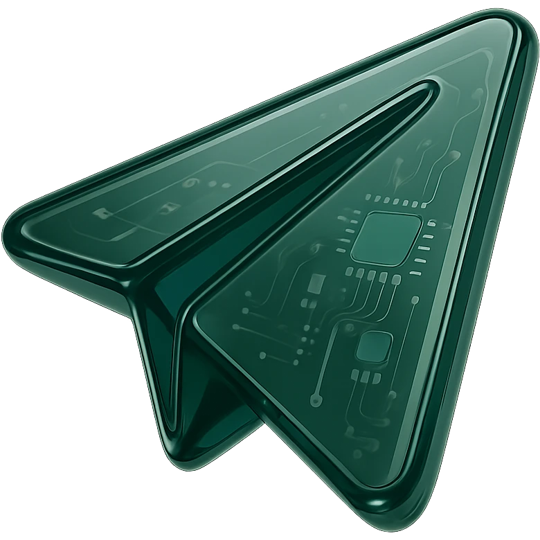 minimalist Telegram logo airplane only, dark green color, no background, no square, no beige inserts, glossy 3D effect, transparent background emoji