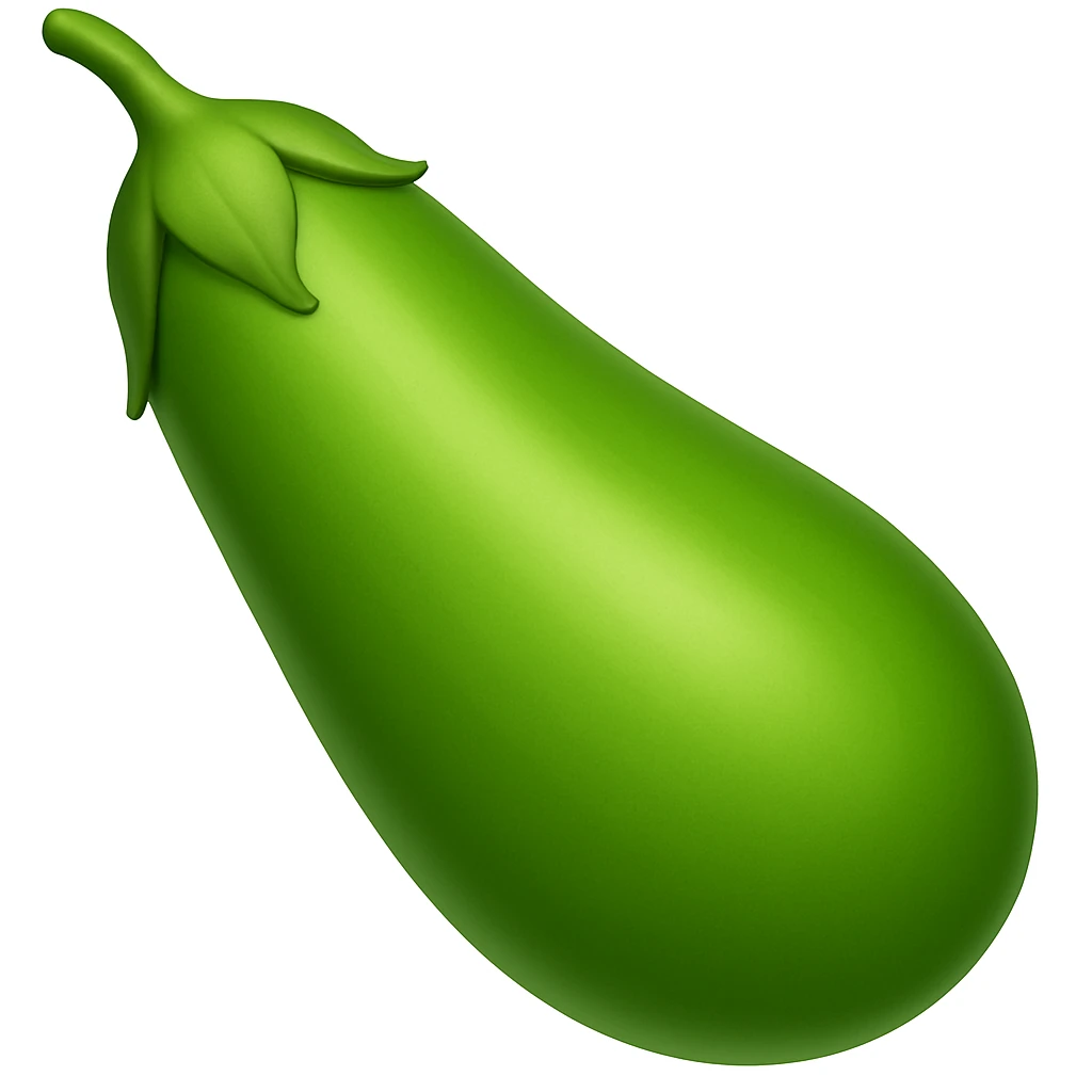 Create a green eggplant in the style of emoji (apple style emojis). The eggplant should have a smooth, shiny surface with a green color and a green stem, resembling the typical emoji style. emoji