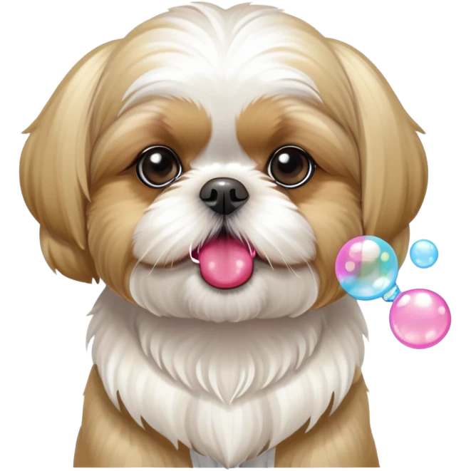 Blonde Shih tzu blowing bubble gum bubbles emoji