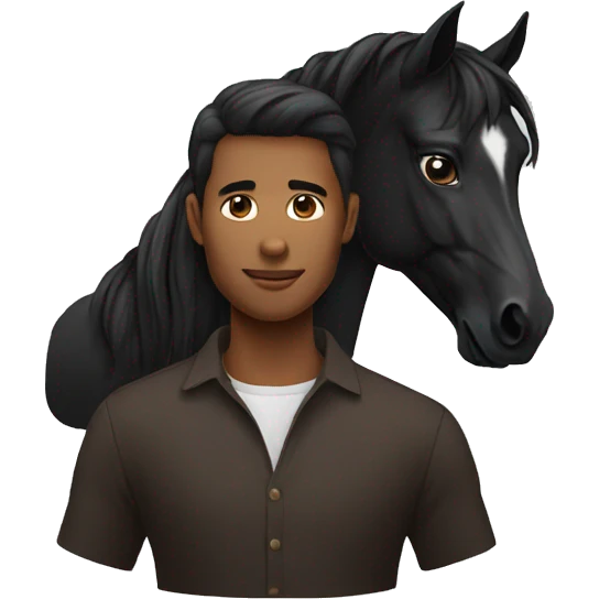 A black horse with their human that have brown hait  emoji