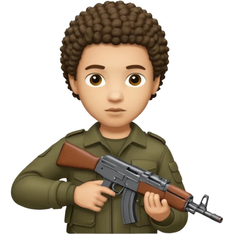 AK47 in hand, light skin male with shortest curly hair  emoji