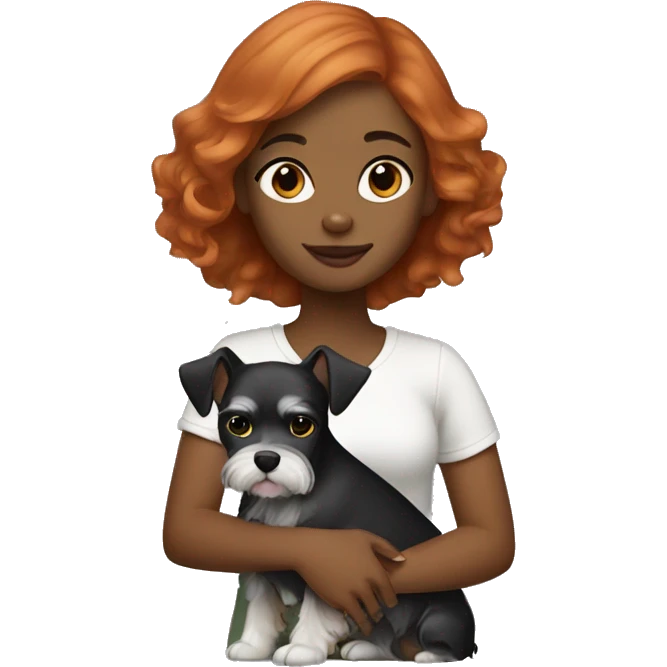 Black girl with ginger hair holding mini schnauzer  emoji