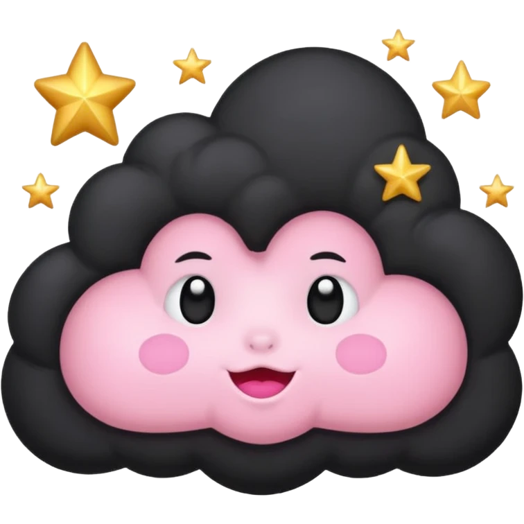 Black cloud with few shiny stars with pink cheeks emoji