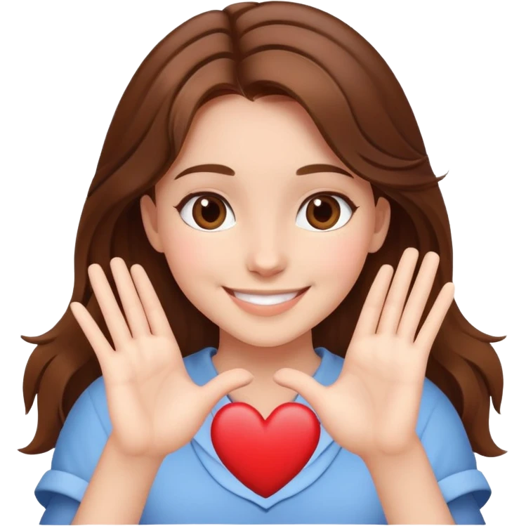 brown hair girl smiling making heart from her hands  emoji