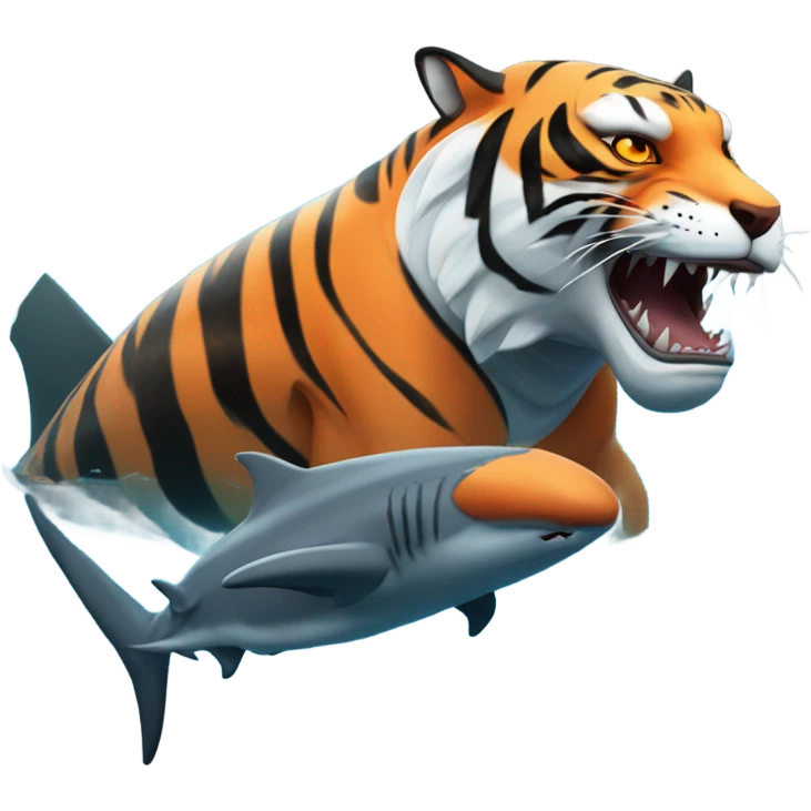 tiger swimming with a shark  emoji
