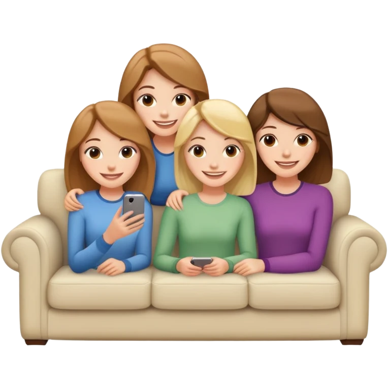 3 smiling girlfriends on couch emoji