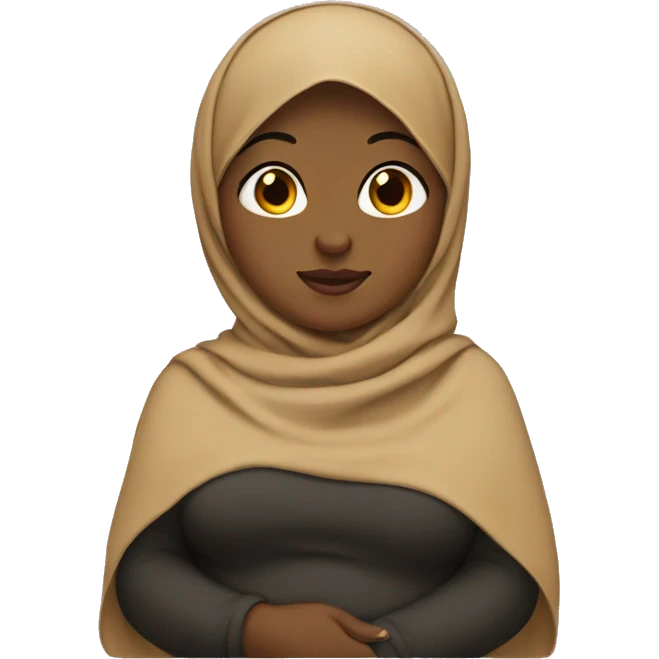 Black chubby Hijab woman holding tan baby emoji