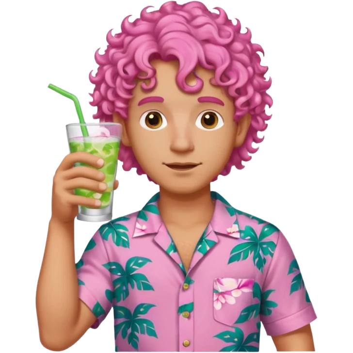 pink curly haired drink holder man  emoji
