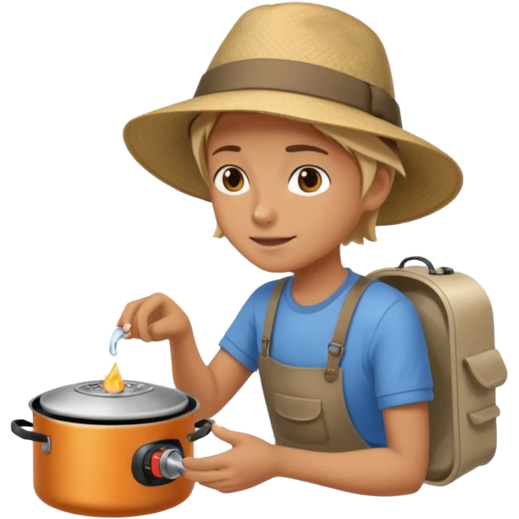 A camper boiling water on a portable stove, enjoying the outdoor breeze.
 emoji