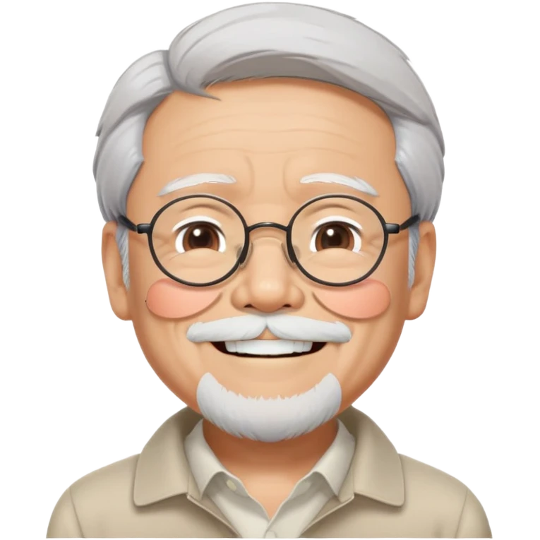 _cinematic-realistic-portrait-of-hayao-miyazaki,-depicted-with--large-rectangular-glasses,-his-happy-expression-rendered-in-lifelike-detail,-illuminated-with-soft,-realistic-lighting-that-emphasizes-his-creative-genius, his eyes shut  closed because of his large smile. eyes are shut emoji