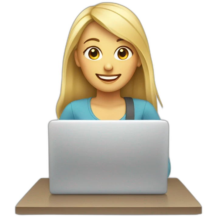 the blond woman sitting at the laptop and smiling emoji