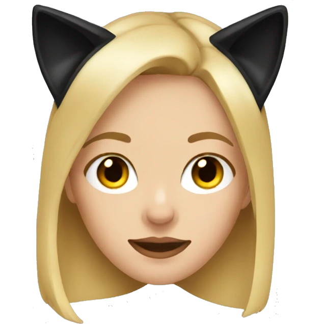 blonde girl  indoors with cat nose and black cat ears emoji