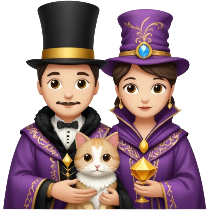 magician couple and their pet cat emoji