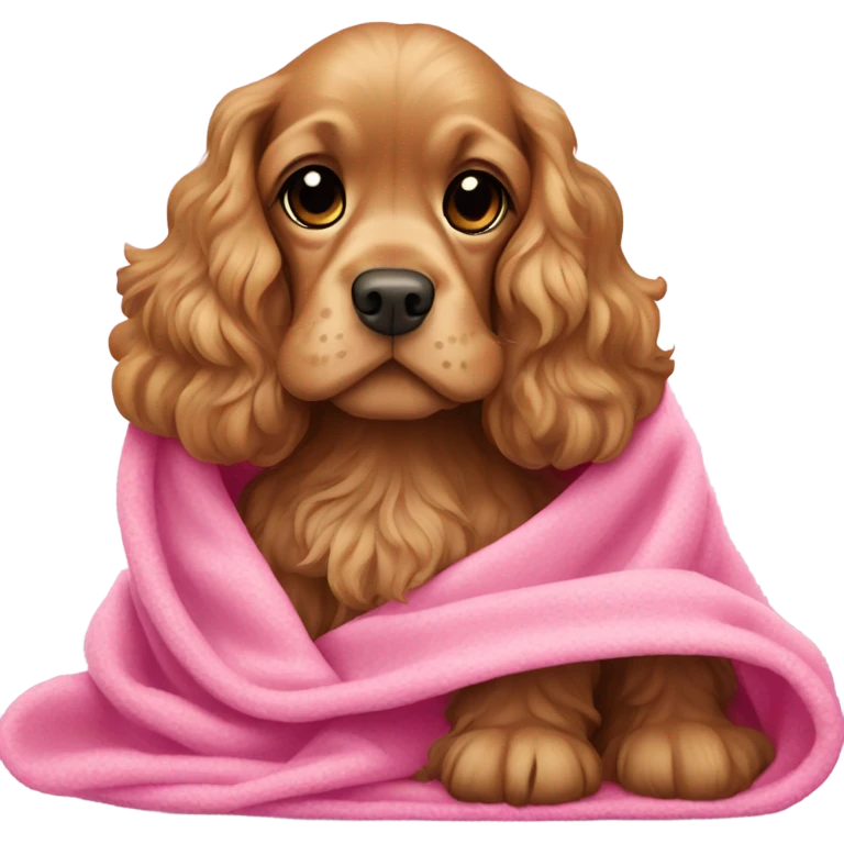 Cocker spaniel in a pink blanket emoji