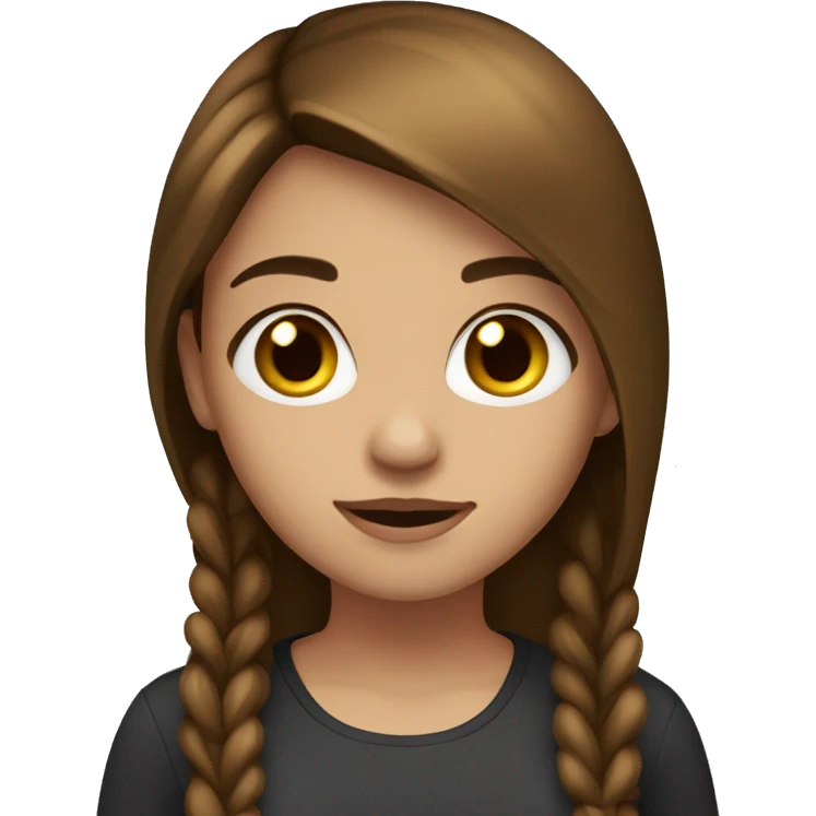 Girl, with honey brown straight hair, with dark brown eyes, emoji