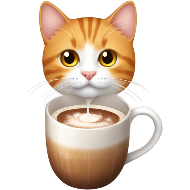 Orange and white tabby cat holding a hot cocoa emoji