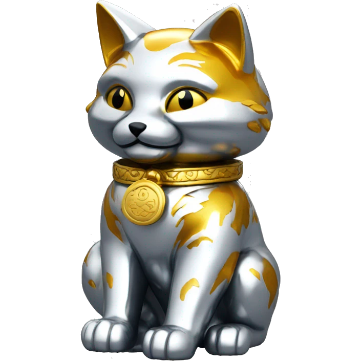 fully chrome fox statue in the form of maneki neko emoji