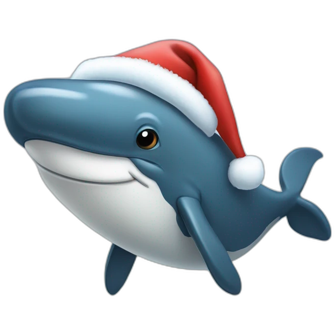 Humpback whale with a fluffy white beard wearing a Santa hat emoji