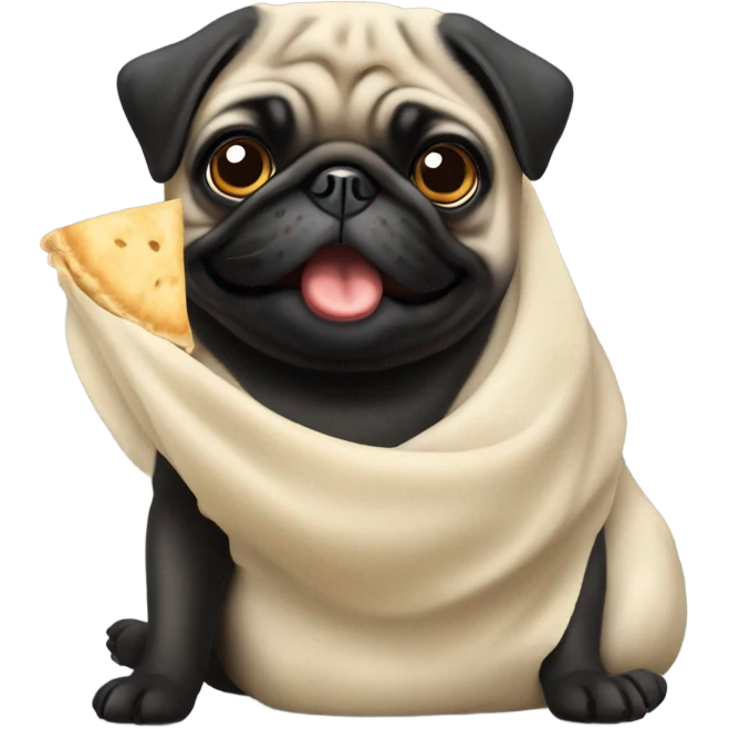 Black pug eating Chinese food dumplings  emoji