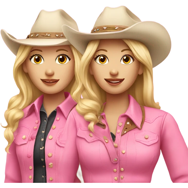 Two blonde cowgirls wearing pink emoji